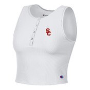 USC Trojans Women's Champion White SC Interlock Tailgate Ottoman Rib Henley Crop Top